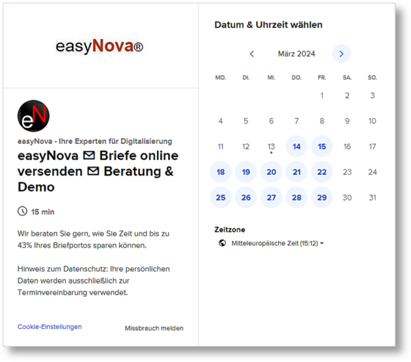Termin Buchen Briefe Online