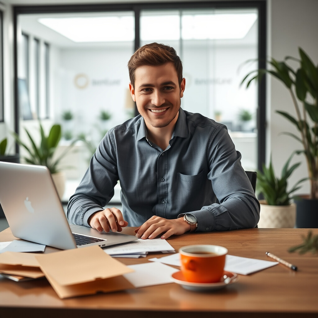 Brief online Arbeitsplatz und Marketingangestellter