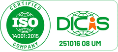 ISO 14001:2015 zertifiziert, Zertifikat 251016 08 der DICIS AG